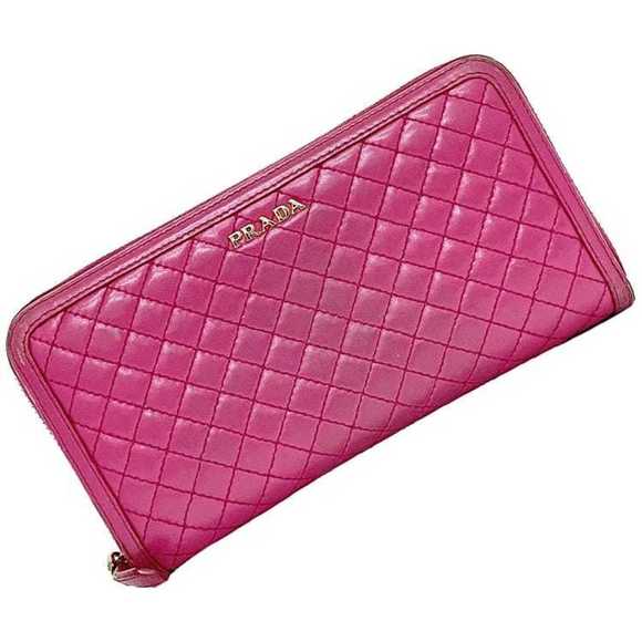 Prada Round Long Wallet Pink FUXIA 1M0506 Quilted Leather PRADA Ladies - Picture 1 of 10